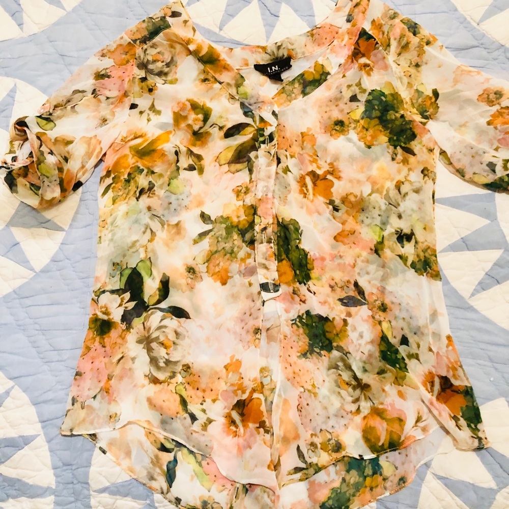 Sheer floral button-up crop top